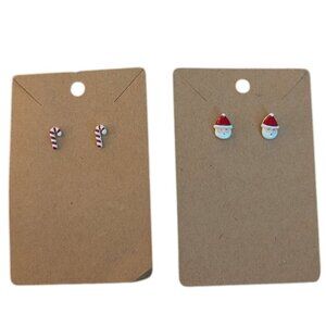 NEW Set of 2 pair of Christmas Candy Cane Santa Claus Stud Post Earrings Jewelry